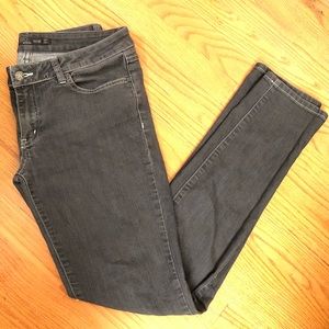 Slate colored straight leg jeans
